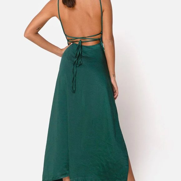 BONITA MAXI DRESS IN SATIN FOREST GREEN - Picture 5 of 7